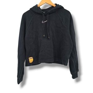 Nike Black Ribbed Pullover Hoodie with Small Swoosh